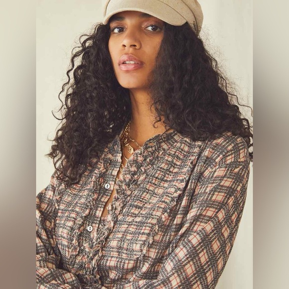 Free People FP One Plaid  Miles Tuxedo Shirt Tunic Flowy Women's Size Small READ - Picture 4 of 16